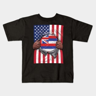 Hawaii Flag American Flag Ripped - Gift for Hawaiian From Hawaii Kids T-Shirt